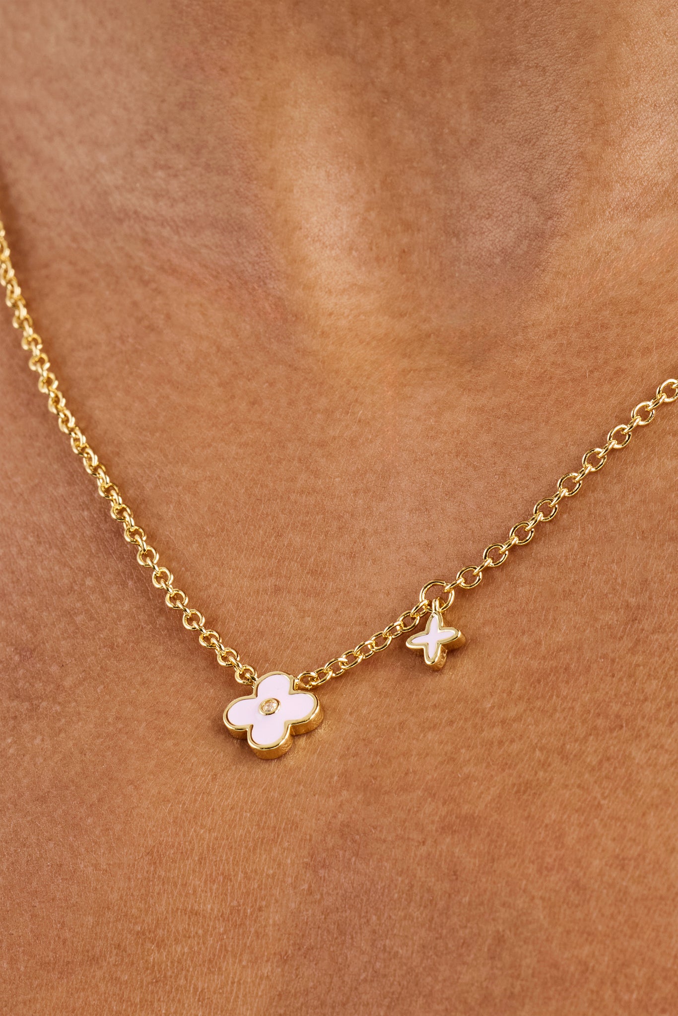 10mm Double Motif Enamel Necklace - Pink