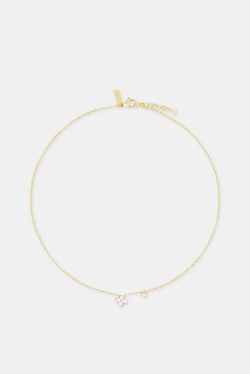 10mm Double Motif Enamel Necklace - Pink