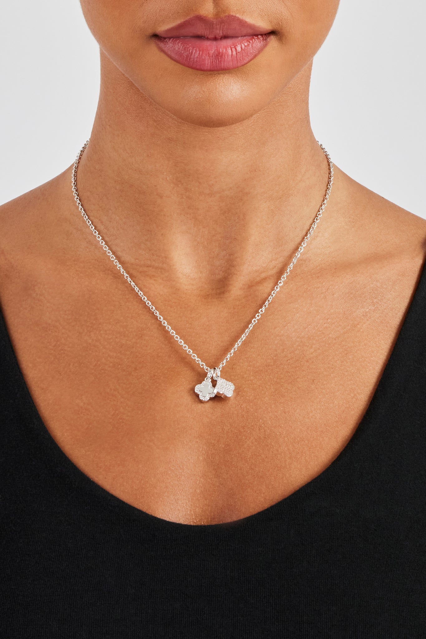 Double Motif Pendant Necklace - 10mm