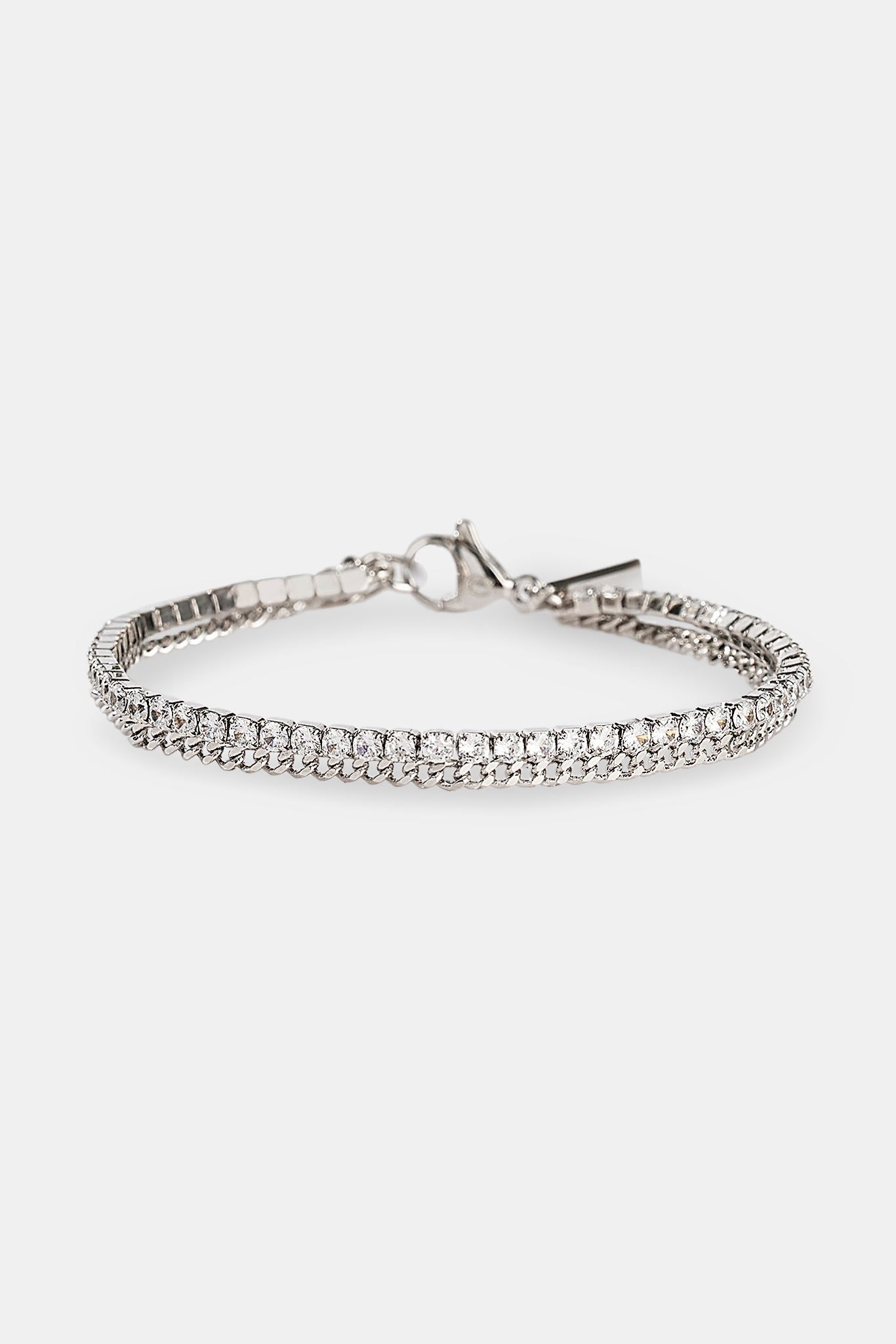 Double Layer Micro Tennis & Cuban Bracelet - 2.5mm - White
