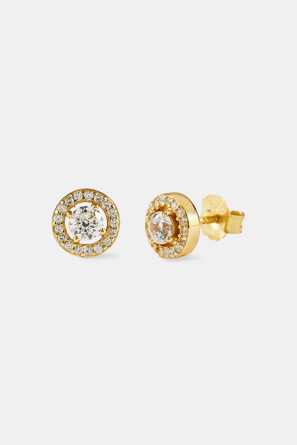 Iced Round Cluster Stud Earrings - 8mm - Gold
