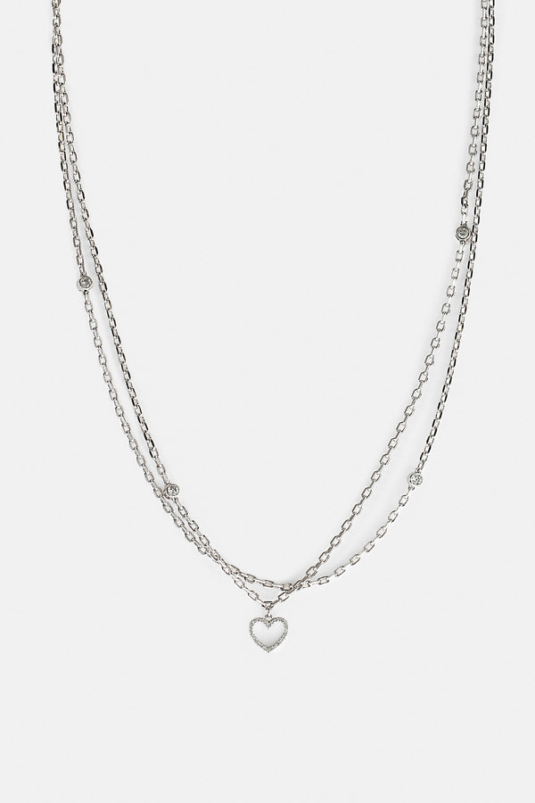 Double Layer Iced & Heart Rolo Necklace - 12mm