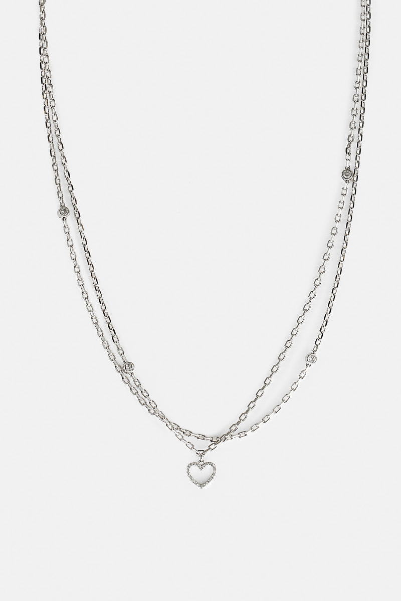 Double Layer Iced & Heart Rolo Necklace - 12mm