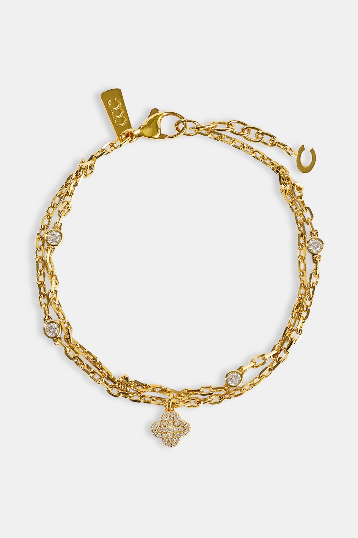 Double Layer Iced & Motif Rolo Bracelet - 10mm - Gold