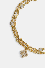 Double Layer Iced & Motif Rolo Bracelet - 10mm - Gold