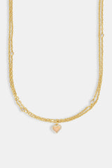 Double Layer Iced & Pink Agate Heart Rolo Necklace - 8mm