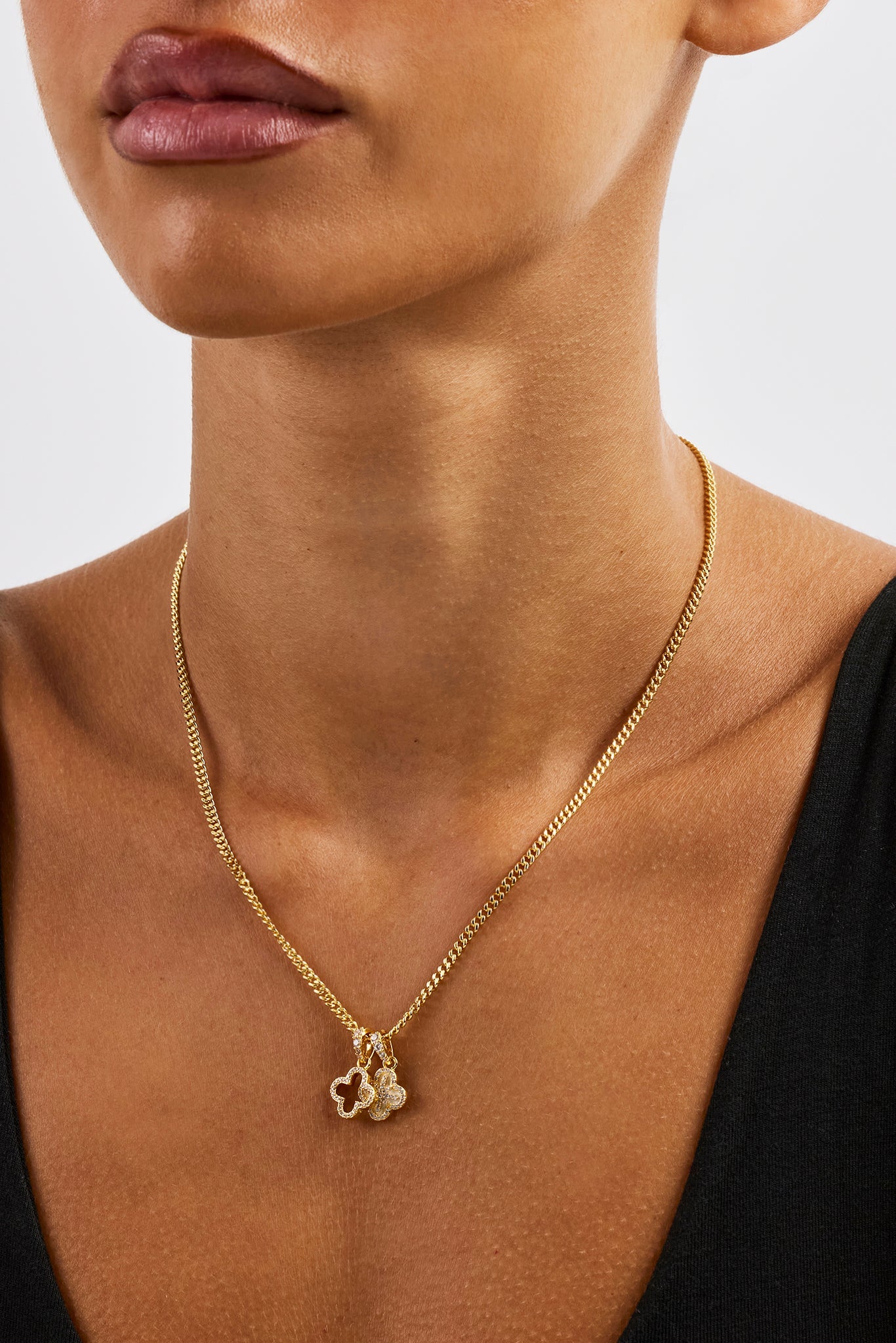 Double Star Motif Necklace - 8mm - Gold