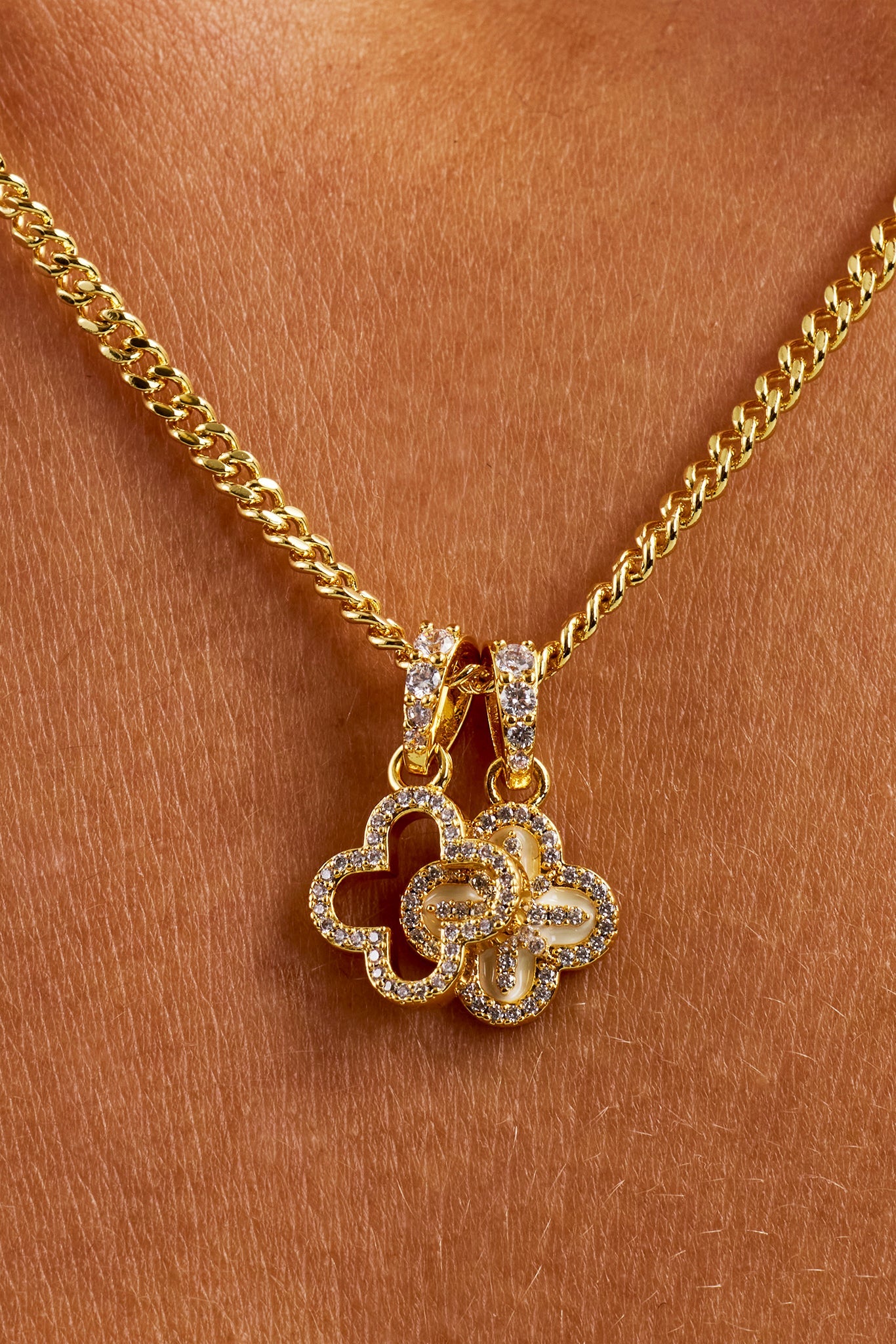 Double Star Motif Necklace - 8mm - Gold