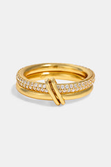 Double Row Polished & Iced Mix Ring - 8mm - Gold