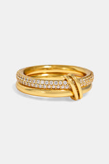 Double Row Polished & Iced Mix Ring - 8mm - Gold