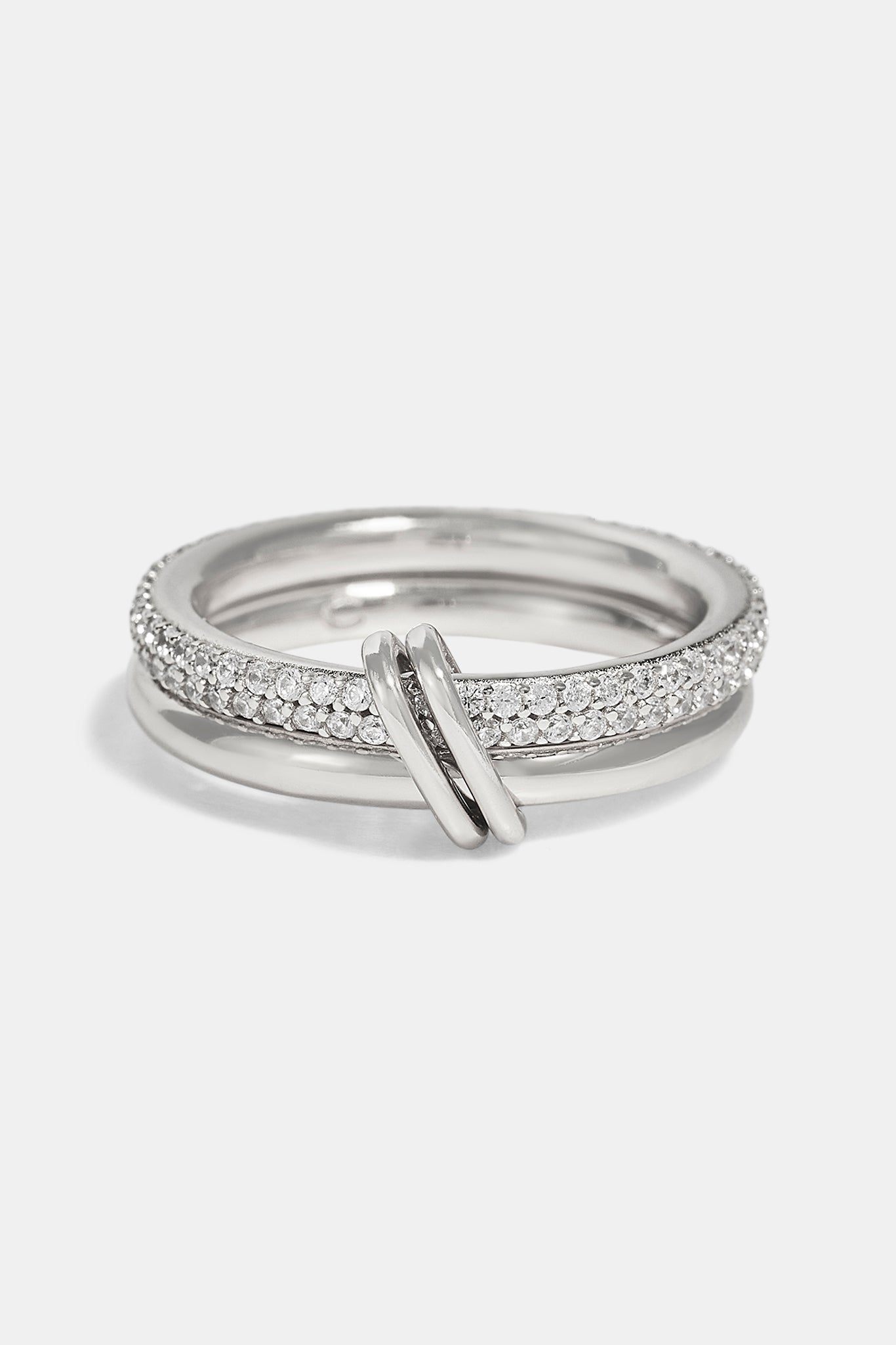 Double Row Polished & Iced Mix Ring - 8mm - White