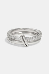 Double Row Polished & Iced Mix Ring - 8mm - White