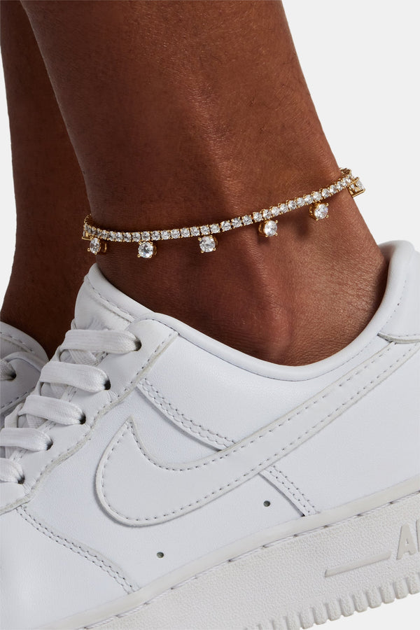 Drop Gemstone Tennis Anklet - 3mm - Gold