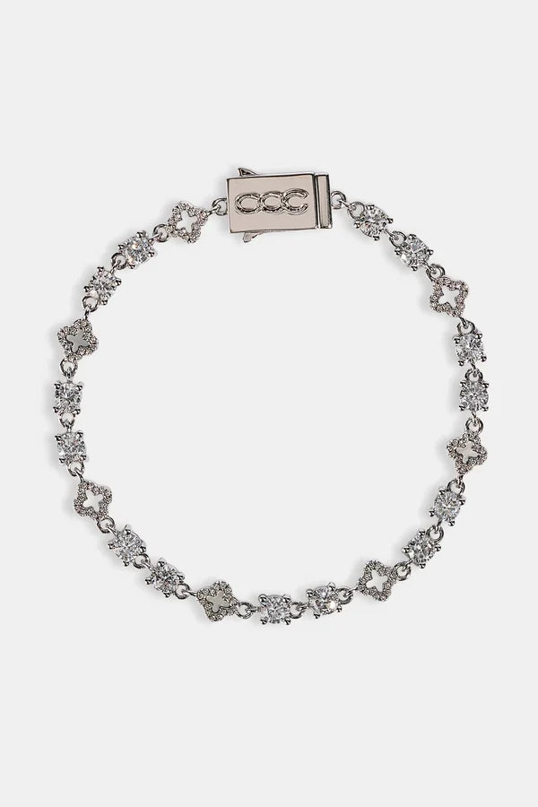 Motif & Circle CZ Multigem Bracelet & Chain - 6mm - White