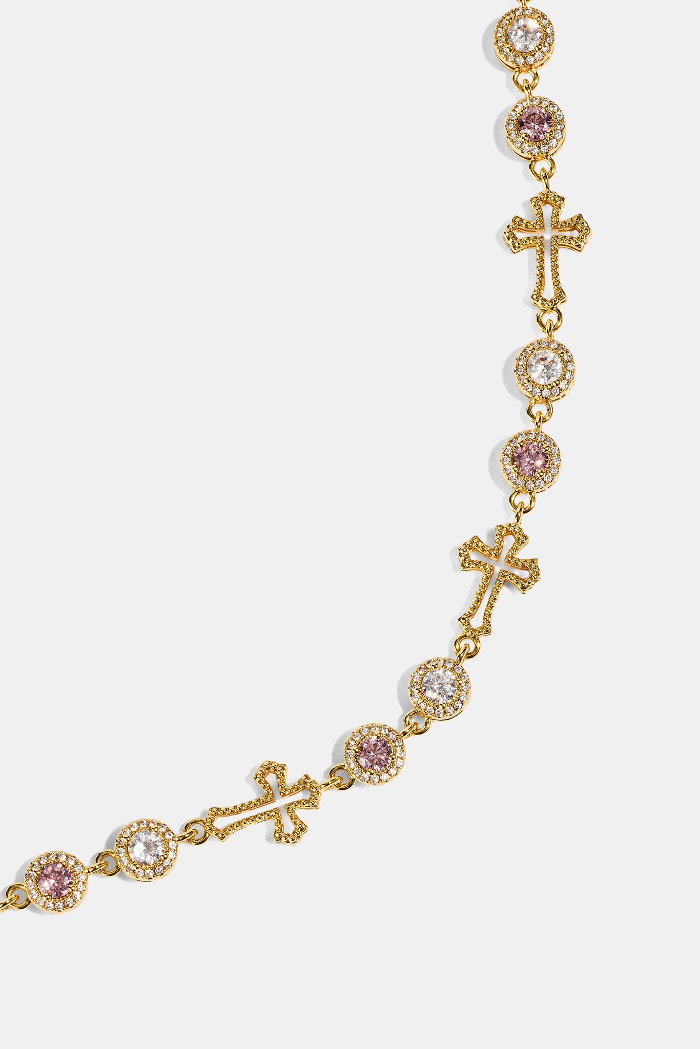 Circle CZ & Cross Outline Multigem Chain - 6mm - Gold
