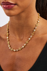 Circle CZ & Cross Outline Multigem Chain - 6mm - Gold