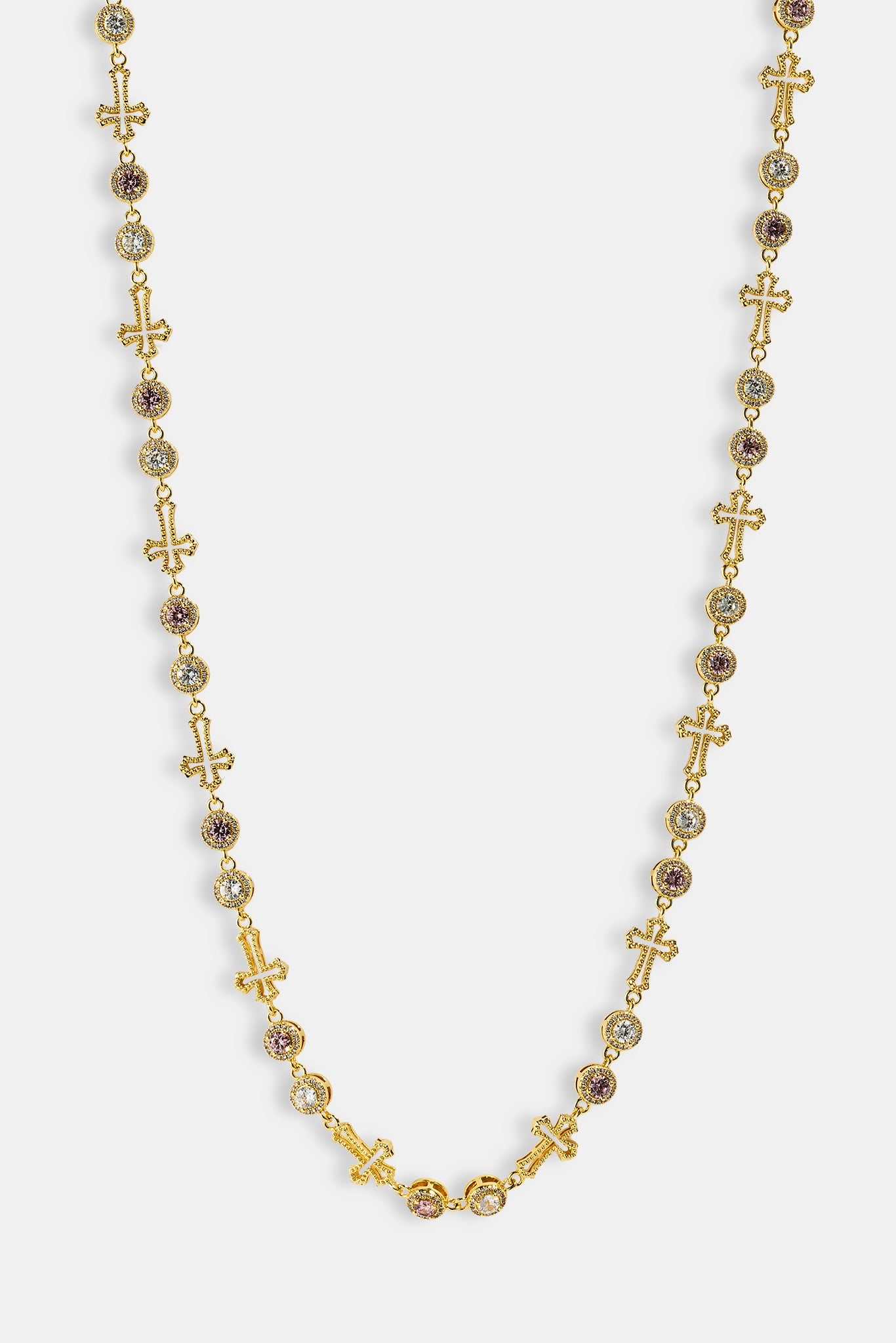 Circle CZ & Cross Outline Multigem Chain - 6mm - Gold