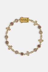 Circle CZ & Cross Outline Multigem Bracelet - 6mm - Gold