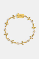 Polished Cross & Circular CZ Bracelet - 4mm - Gold