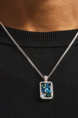 Blue Mixed Gemstone Pendant Necklace - 20mm - White