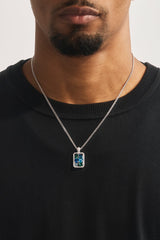 Blue Mixed Gemstone Pendant Necklace - 20mm - White