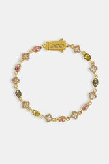 Multi Gem & Gemstone Motif Bracelet - 6mm - Gold