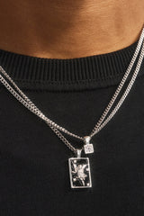 Black Enamel Double Layer Stone & Cherub Pendant Necklace - 20mm - White