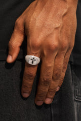 Black Enamel Cross & Iced Pave Signet - 15mm - White