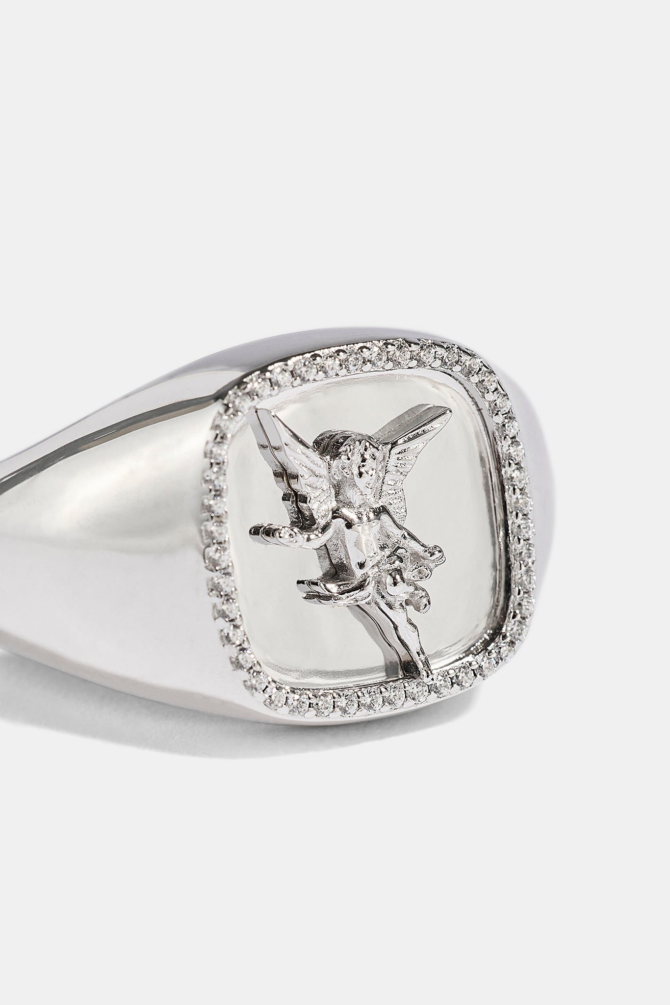 Polished Cherub Signet Ring - 15mm - White