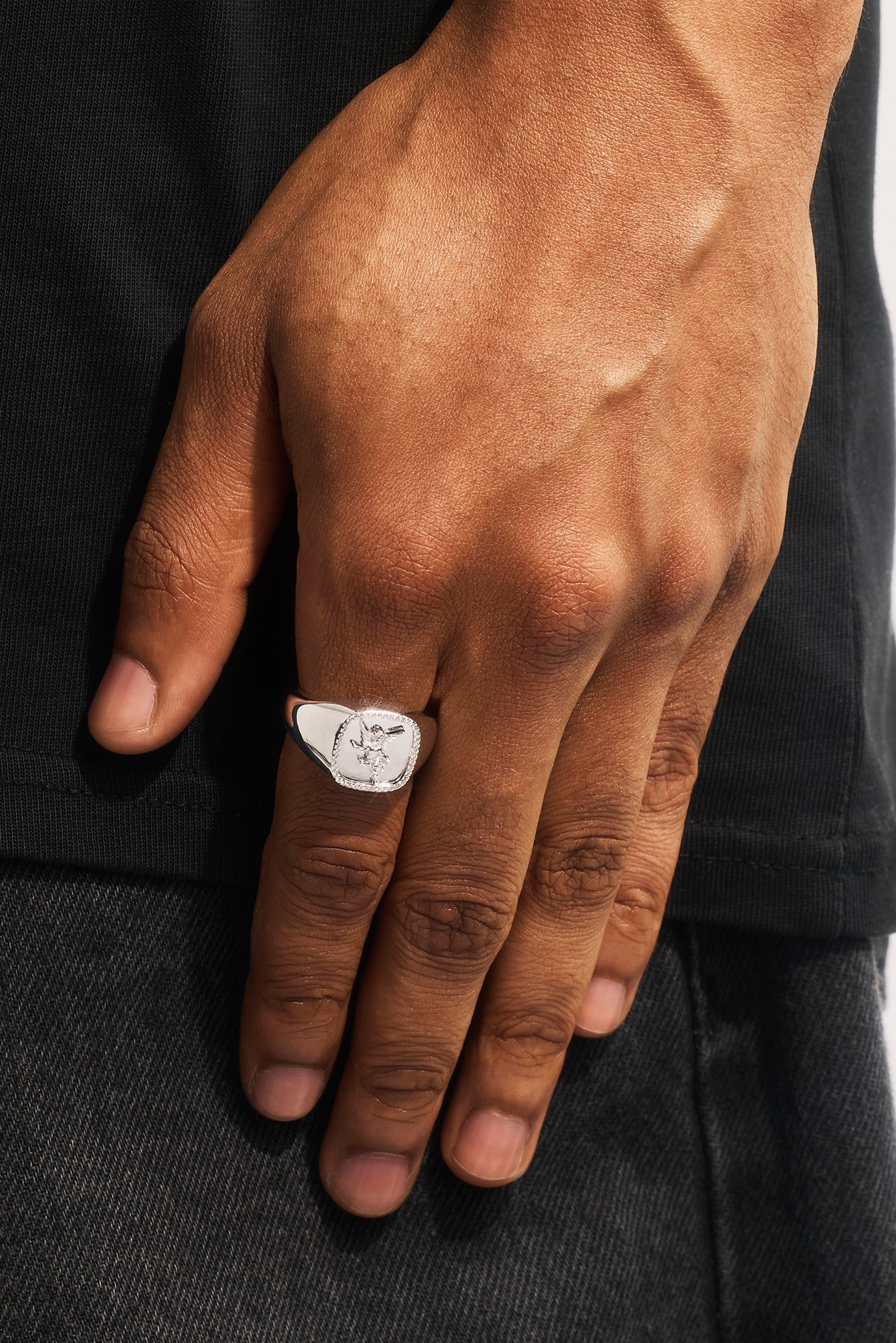 Polished Cherub Signet Ring - 15mm - White
