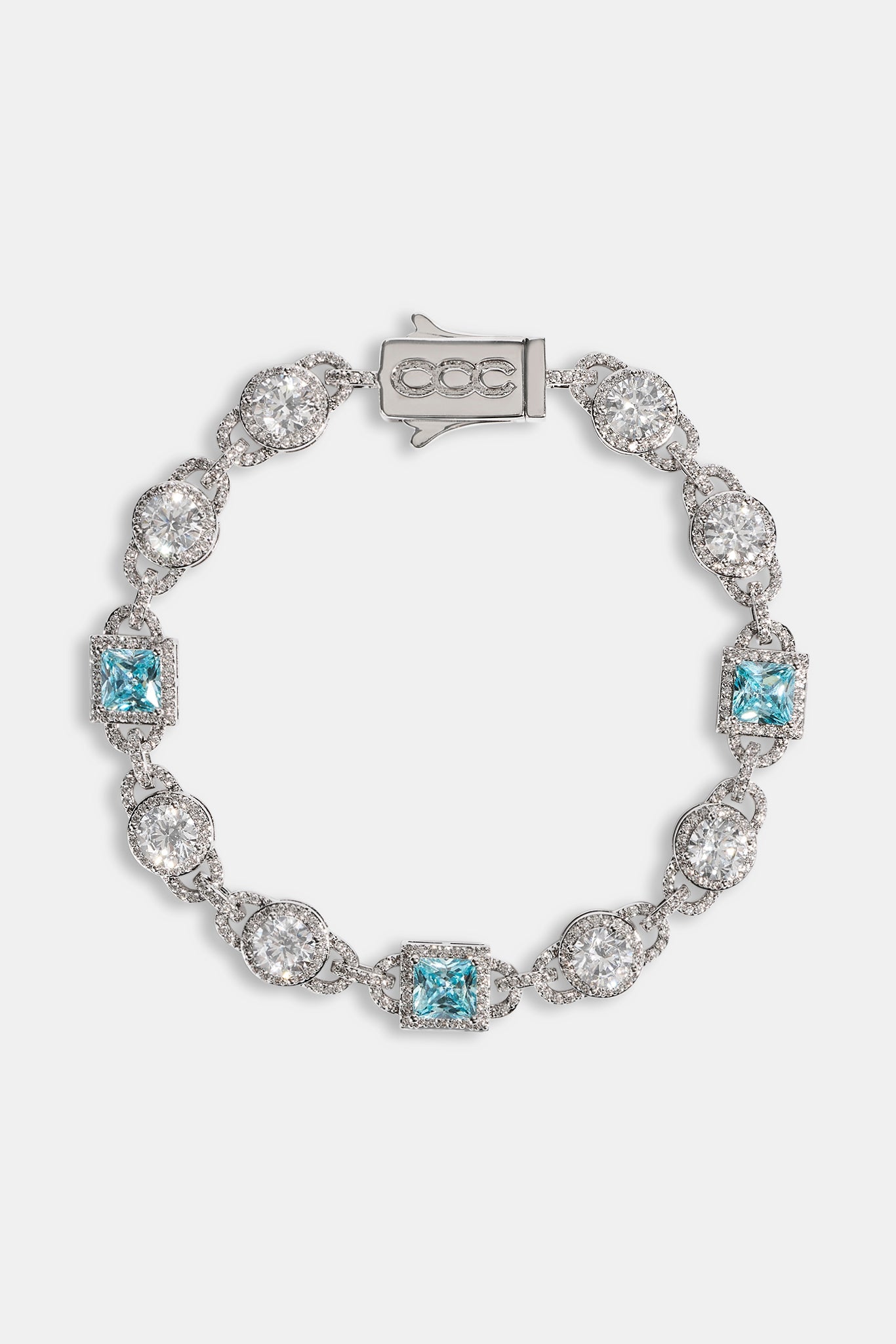 Iced Blue Gemstone Mix Stone Bracelet - 8mm - White
