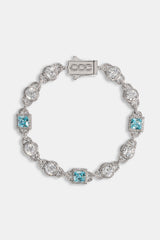 Iced Blue Gemstone Mix Stone Bracelet - 8mm - White