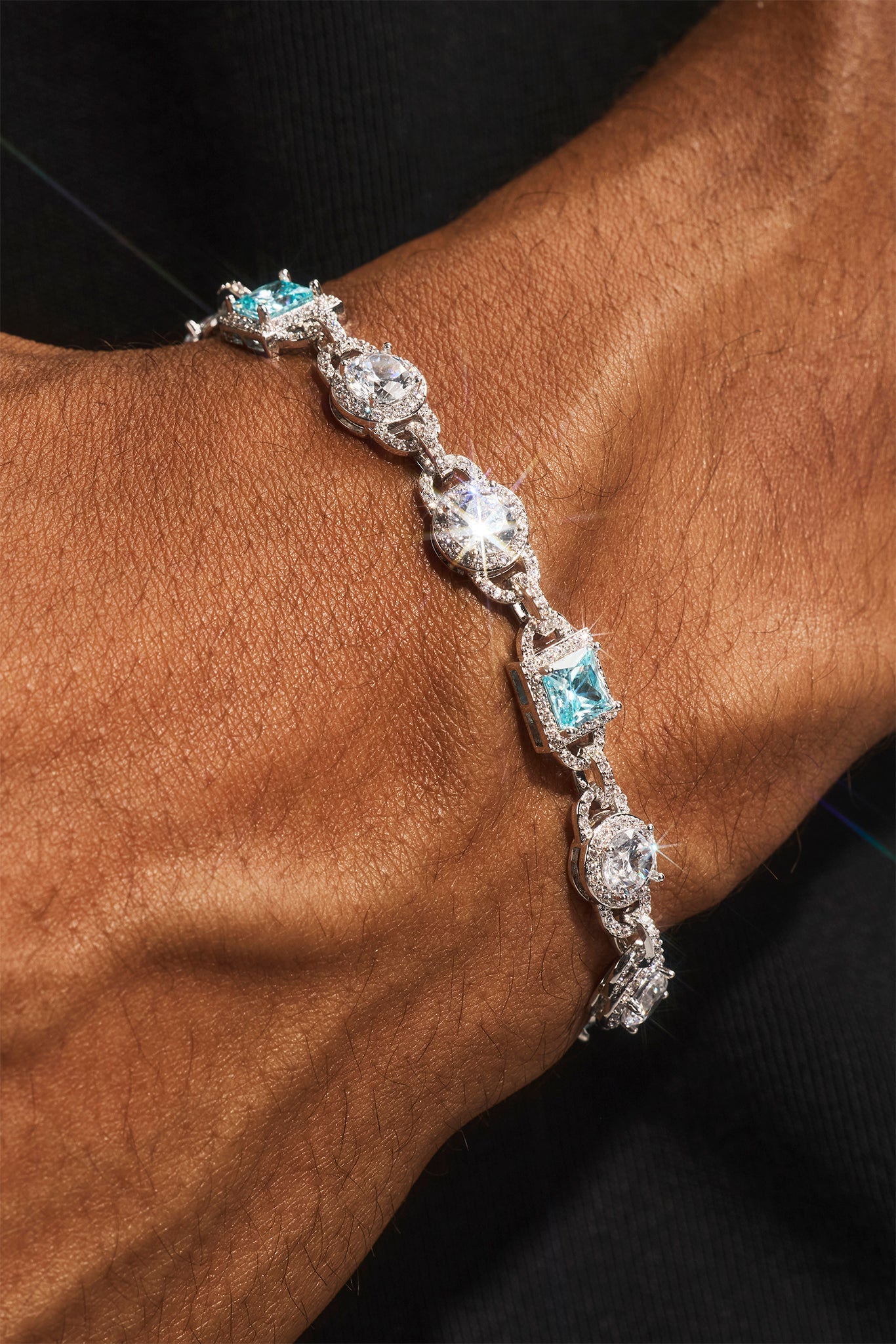 Iced Blue Gemstone Mix Stone Bracelet - 8mm - White