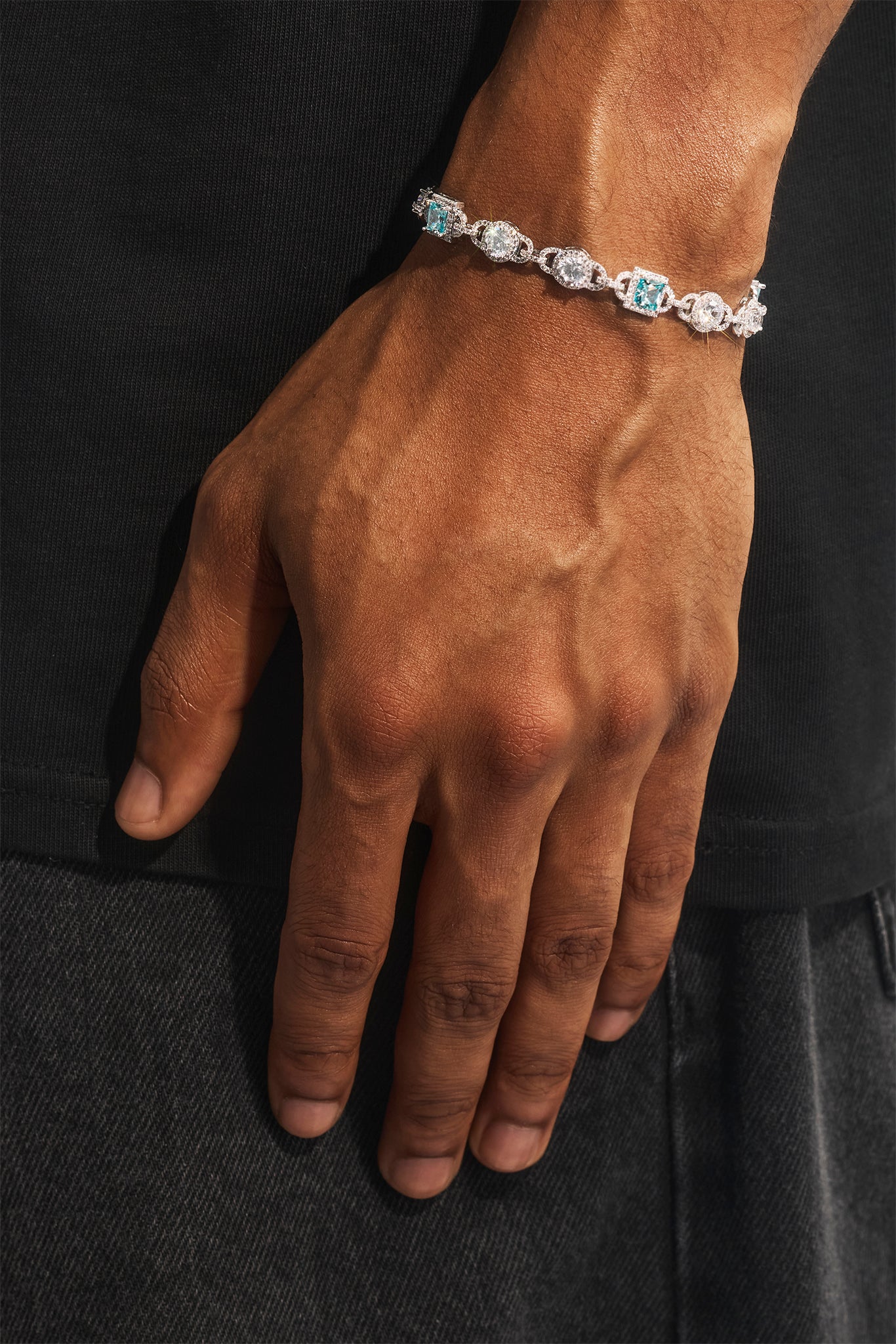Iced Blue Gemstone Mix Stone Bracelet - 8mm - White