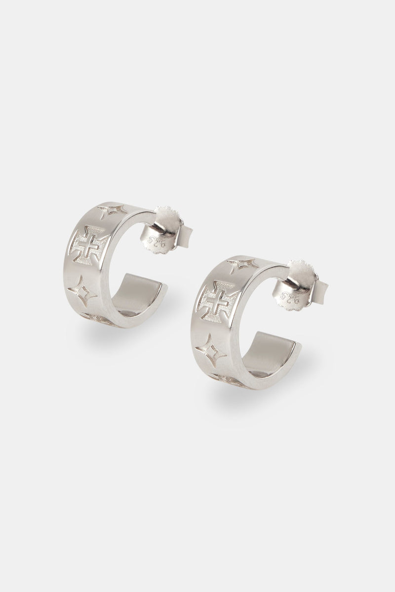 Engraved Motif Huggie Earrings - 15mm