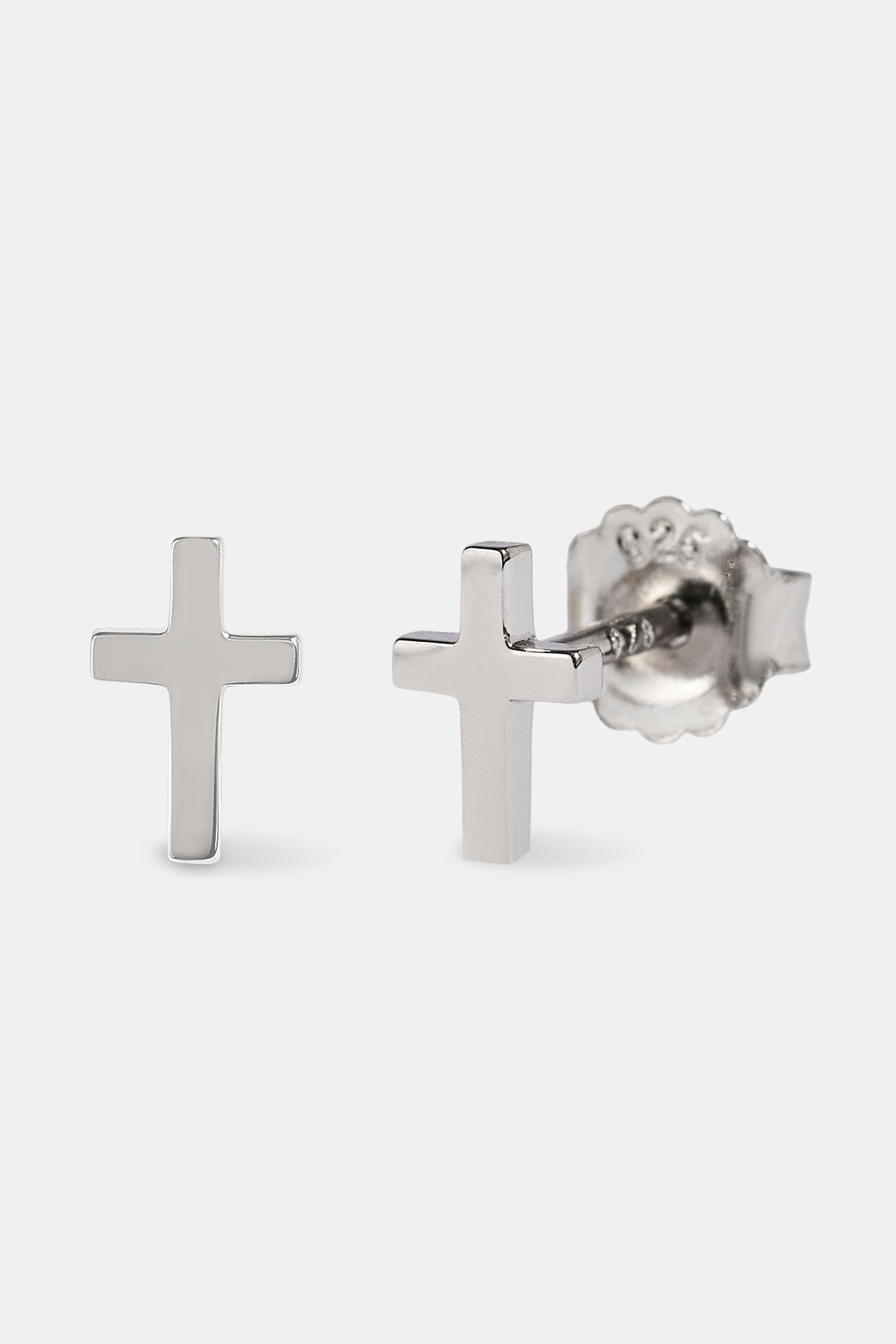 Polished Cross Stud Earrings - 8mm - White
