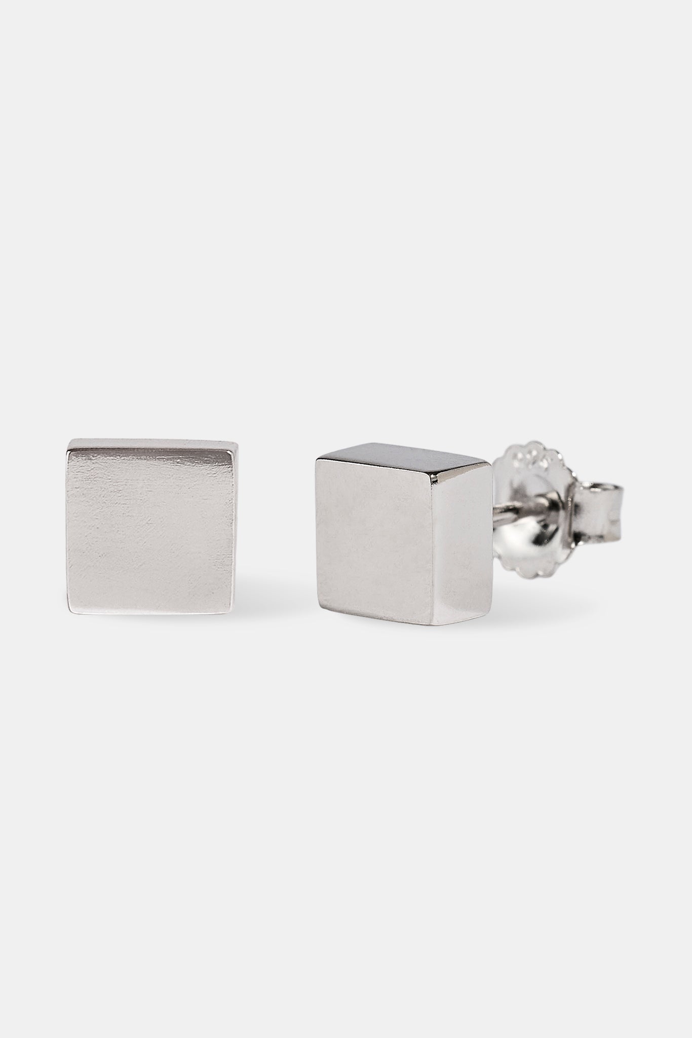 Polished Square Box Stud Earrings - 7mm - White