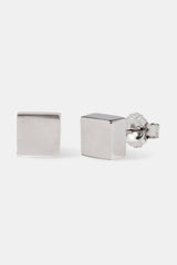 Polished Square Box Stud Earrings - 7mm - White