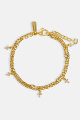 Double Layer Iced Cross Bracelet - 5mm - Gold