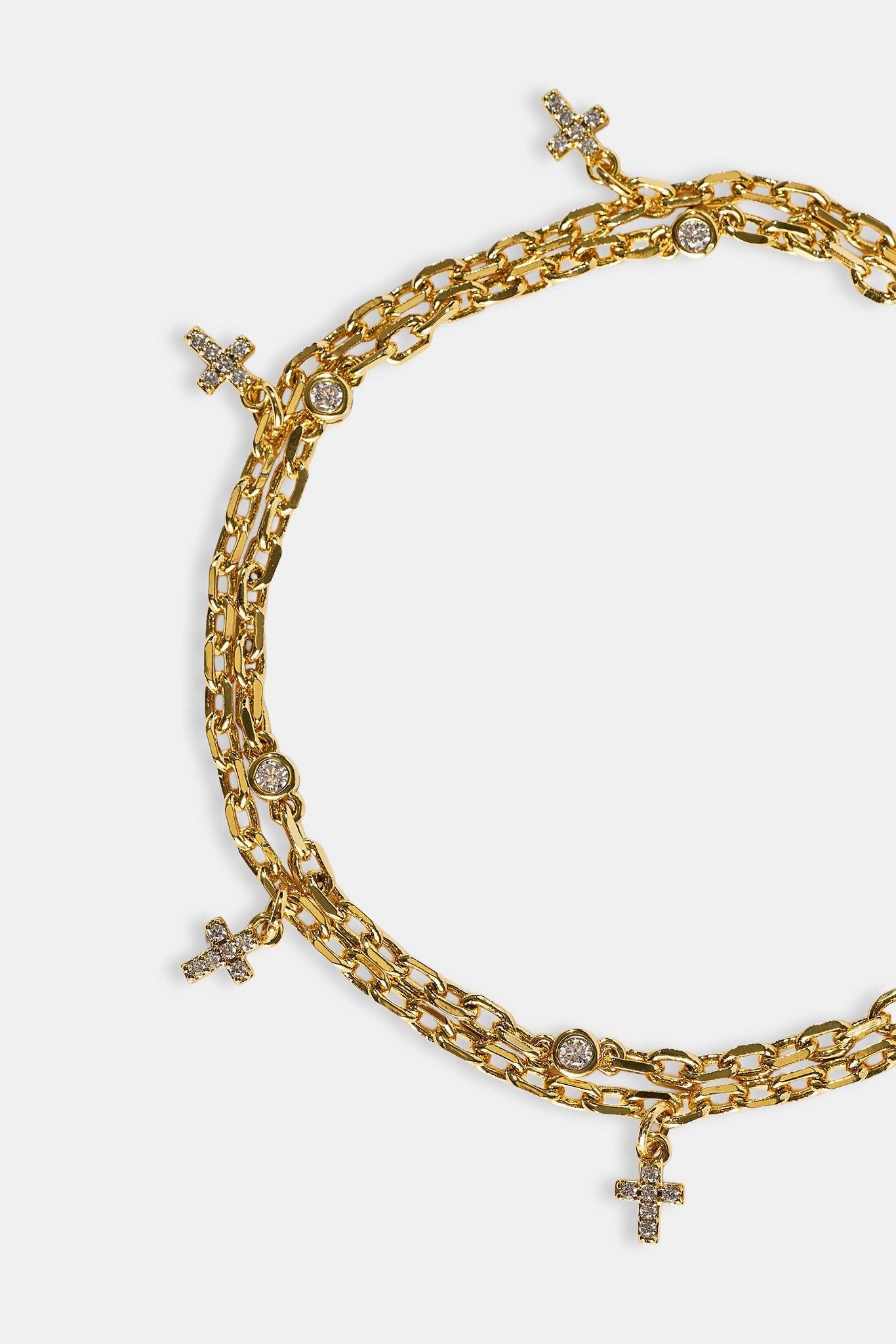 Double Layer Iced Cross Bracelet - 5mm - Gold