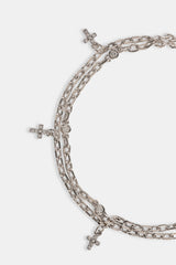 Double Layer Iced Cross Bracelet - 5mm - White