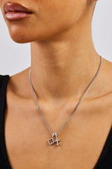 Iced Motif & Cross Pendant Necklace - 10mm - White