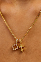 Iced Motif & Cross Pendant Necklace - 10mm - Gold