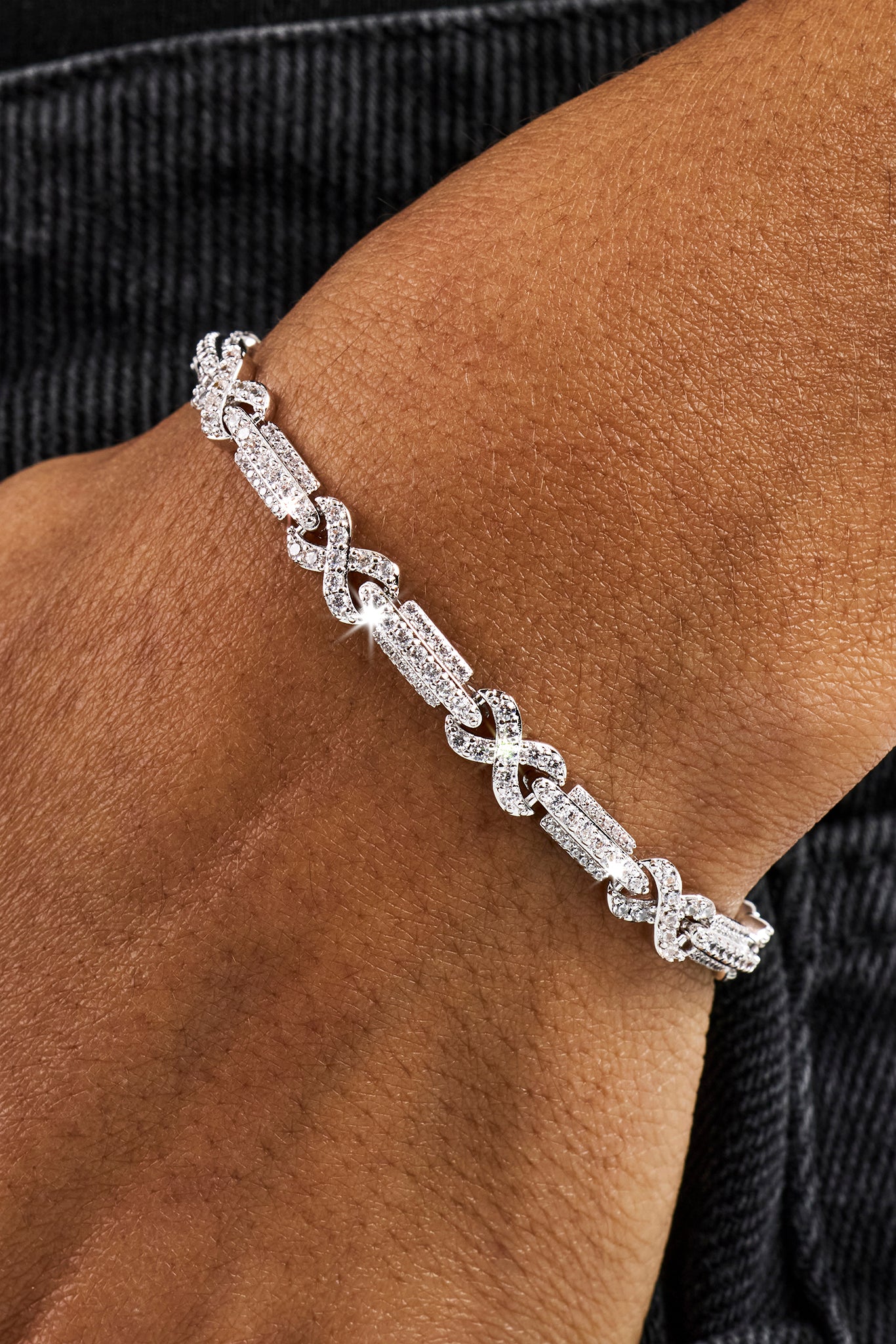 Iced Infinity Rectangle Link Bracelet - 6mm - White