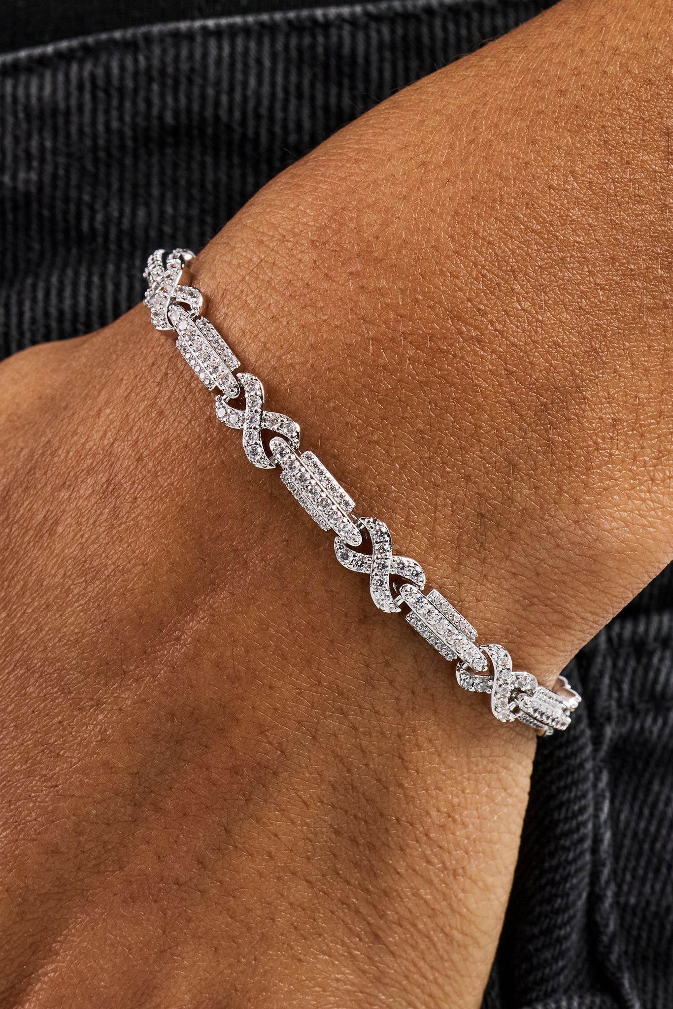 Iced Infinity Rectangle Link Bracelet - 6mm - White