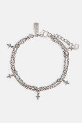 Double Layer Iced Cross Bracelet - 5mm - White
