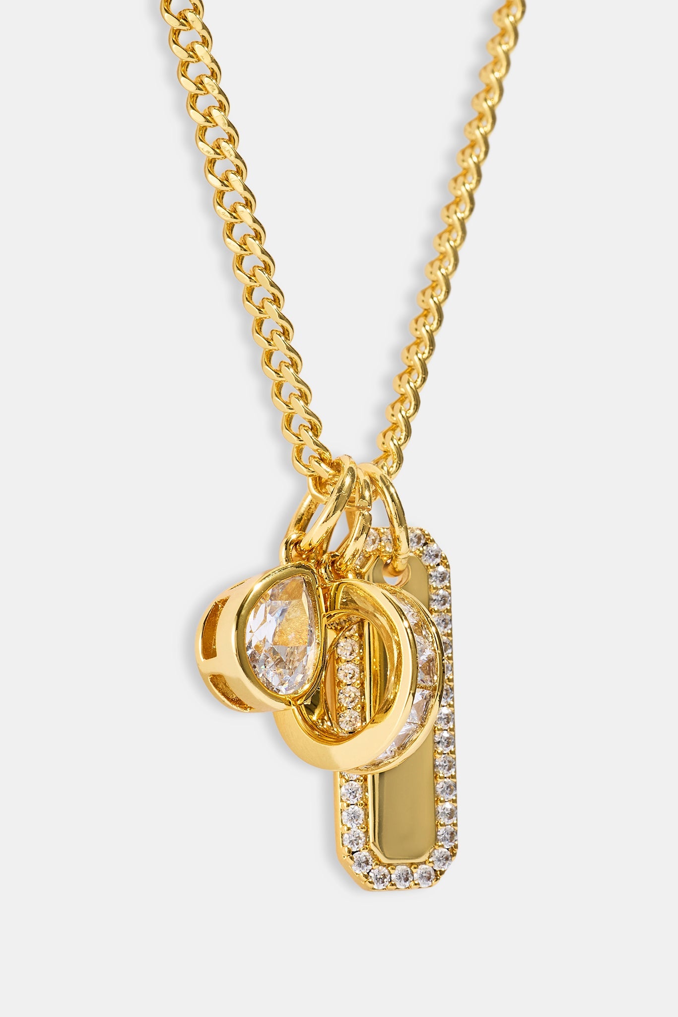 Triple Pendant Iced Necklace - 10mm - Gold