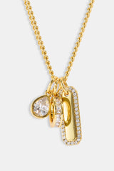 Triple Pendant Iced Necklace - 10mm - Gold