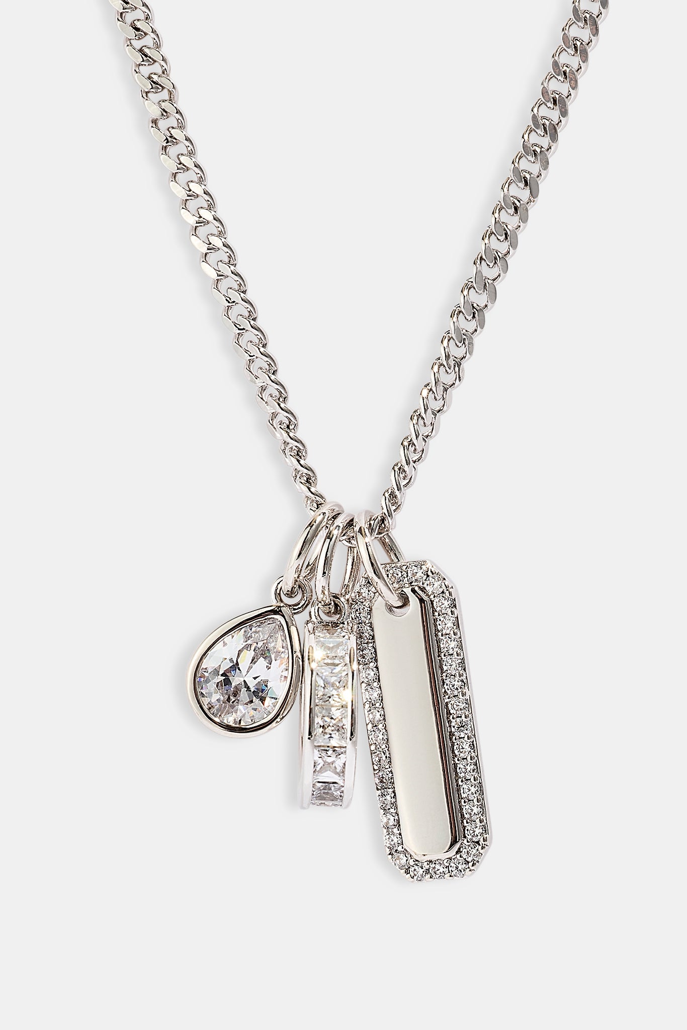 Triple Pendant Iced Necklace - 10mm - White