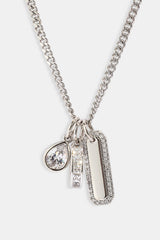 Triple Pendant Iced Necklace - 10mm - White